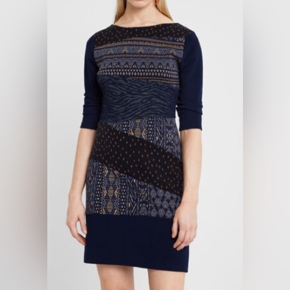 Desigual Blue Jacquard Mixed Print Pattern Dress XL - Picture 1 of 8